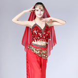 Maxbell Maxbell Belly Dance Beaded Bra Sequins Tassel Top Sexy Dancing Singer Costume Red