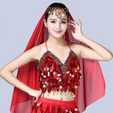 Maxbell Maxbell Belly Dance Beaded Bra Sequins Tassel Top Sexy Dancing Singer Costume Red
