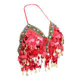 Maxbell Maxbell Belly Dance Beaded Bra Sequins Tassel Top Sexy Dancing Singer Costume Red