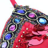 Maxbell Maxbell Belly Dance Beaded Bra Sequins Tassel Top Sexy Dancing Singer Costume Red