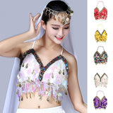 Maxbell Maxbell Belly Dance Beaded Bra Sequins Tassel Top Sexy Dancing Singer Costume Red