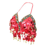 Maxbell Maxbell Belly Dance Beaded Bra Sequins Tassel Top Sexy Dancing Singer Costume Red