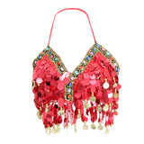 Maxbell Maxbell Belly Dance Beaded Bra Sequins Tassel Top Sexy Dancing Singer Costume Red