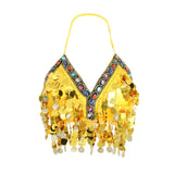 Maxbell Maxbell Belly Dance Beaded Bra Sequins Tassel Top Sexy Dancing Singer Costume Yellow