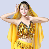 Maxbell Maxbell Belly Dance Beaded Bra Sequins Tassel Top Sexy Dancing Singer Costume Yellow