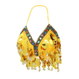 Maxbell Maxbell Belly Dance Beaded Bra Sequins Tassel Top Sexy Dancing Singer Costume Yellow