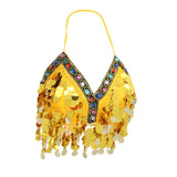 Maxbell Maxbell Belly Dance Beaded Bra Sequins Tassel Top Sexy Dancing Singer Costume Yellow