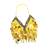 Maxbell Maxbell Belly Dance Beaded Bra Sequins Tassel Top Sexy Dancing Singer Costume Yellow