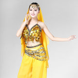 Maxbell Maxbell Belly Dance Beaded Bra Sequins Tassel Top Sexy Dancing Singer Costume Yellow