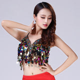 Maxbell Maxbell Belly Dance Beaded Bra Sequins Tassel Top Sexy Dancing Singer Costume Black