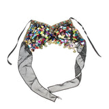 Maxbell Maxbell Belly Dance Beaded Bra Sequins Tassel Top Sexy Dancing Singer Costume Black