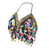Maxbell Maxbell Belly Dance Beaded Bra Sequins Tassel Top Sexy Dancing Singer Costume Black
