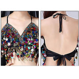 Maxbell Maxbell Belly Dance Beaded Bra Sequins Tassel Top Sexy Dancing Singer Costume Black