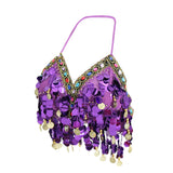 Maxbell Maxbell Belly Dance Beaded Bra Sequins Tassel Top Sexy Dancing Singer Costume Purple