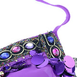 Maxbell Maxbell Belly Dance Beaded Bra Sequins Tassel Top Sexy Dancing Singer Costume Purple