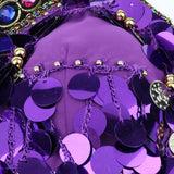 Maxbell Maxbell Belly Dance Beaded Bra Sequins Tassel Top Sexy Dancing Singer Costume Purple