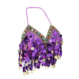 Maxbell Maxbell Belly Dance Beaded Bra Sequins Tassel Top Sexy Dancing Singer Costume Purple