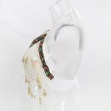 Maxbell Maxbell Belly Dance Beaded Bra Sequins Tassel Top Sexy Dancing Singer Costume White