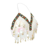 Maxbell Maxbell Belly Dance Beaded Bra Sequins Tassel Top Sexy Dancing Singer Costume White