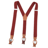 Maxbell Vintage Men's Y Back Suspenders with Strong Clips Leather Joint Red wine
