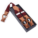 Maxbell Vintage Men's Y Back Suspenders with Strong Clips Leather Joint Red wine