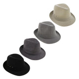 Maxbell Men Women Vintage Summer Gangster Trilby Linen Fedora Hat 58cm Gray