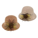 Maxbell Ladies Flax Fashion Straw Beach Fisherman Sunhat Flower Billycock Cap Khaki
