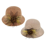 Maxbell Ladies Flax Fashion Straw Beach Fisherman Sunhat Flower Billycock Cap Khaki