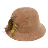 Maxbell Ladies Flax Fashion Straw Beach Fisherman Sunhat Flower Billycock Cap Khaki