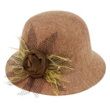 Maxbell Ladies Flax Fashion Straw Beach Fisherman Sunhat Flower Billycock Cap Khaki