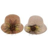 Maxbell Ladies Flax Fashion Straw Beach Fisherman Sunhat Flower Billycock Cap Khaki