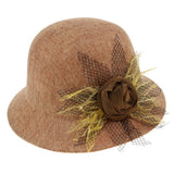 Maxbell Ladies Flax Fashion Straw Beach Fisherman Sunhat Flower Billycock Cap Khaki