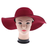 Maxbell Vintage Wool Felt Fedora Hat Foldable Floppy Wide Brim Hat Women Wine Red