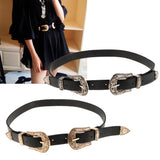 Maxbell Vintage Womens Double Pin buckle Adjustable Leather Jeans Dress Belt Gold