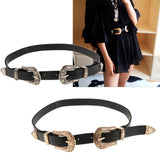 Maxbell Vintage Womens Double Pin buckle Adjustable Leather Jeans Dress Belt Gold