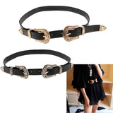 Maxbell Vintage Womens Double Pin buckle Adjustable Leather Jeans Dress Belt Gold