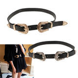 Maxbell Vintage Womens Double Pin buckle Adjustable Leather Jeans Dress Belt Gold