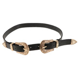 Maxbell Vintage Womens Double Pin buckle Adjustable Leather Jeans Dress Belt Gold