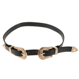 Maxbell Vintage Womens Double Pin buckle Adjustable Leather Jeans Dress Belt Gold