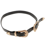 Maxbell Vintage Womens Double Pin buckle Adjustable Leather Jeans Dress Belt Gold