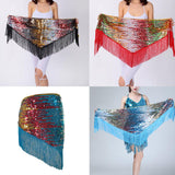 Maxbell Women's Sequins Belly Dance Hip Scarf Hip Skirt Waist Chain Triangle Belt Black