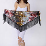 Maxbell Women's Sequins Belly Dance Hip Scarf Hip Skirt Waist Chain Triangle Belt Black
