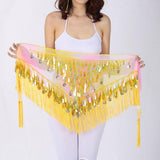 Maxbell Belly Dance Tassel Triangle Shawl Belt Chain Costume Hip Scarf Sequin Yellow