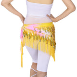 Maxbell Belly Dance Tassel Triangle Shawl Belt Chain Costume Hip Scarf Sequin Yellow