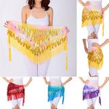 Maxbell Belly Dance Tassel Triangle Shawl Belt Chain Costume Hip Scarf Sequin Yellow