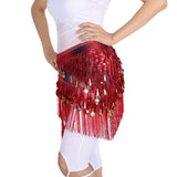 Maxbell Belly Dance Tassel Triangle Shawl Belt Chain Costume Hip Scarf Sequin Red
