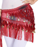 Maxbell Belly Dance Tassel Triangle Shawl Belt Chain Costume Hip Scarf Sequin Red
