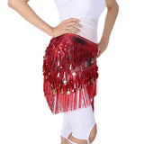 Maxbell Belly Dance Tassel Triangle Shawl Belt Chain Costume Hip Scarf Sequin Red