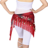 Maxbell Belly Dance Tassel Triangle Shawl Belt Chain Costume Hip Scarf Sequin Red