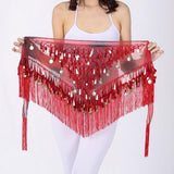 Maxbell Belly Dance Tassel Triangle Shawl Belt Chain Costume Hip Scarf Sequin Red